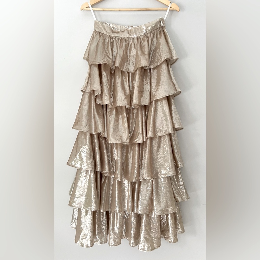 Ixiah Maxi Skirt Gold Shimmer Ruffle Layer S